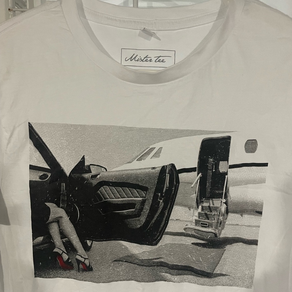 White Graphic Tee with Black and Gray Design